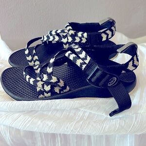 Chaco Z1 Sandals (Kids Size 13). White & Black Pattern.